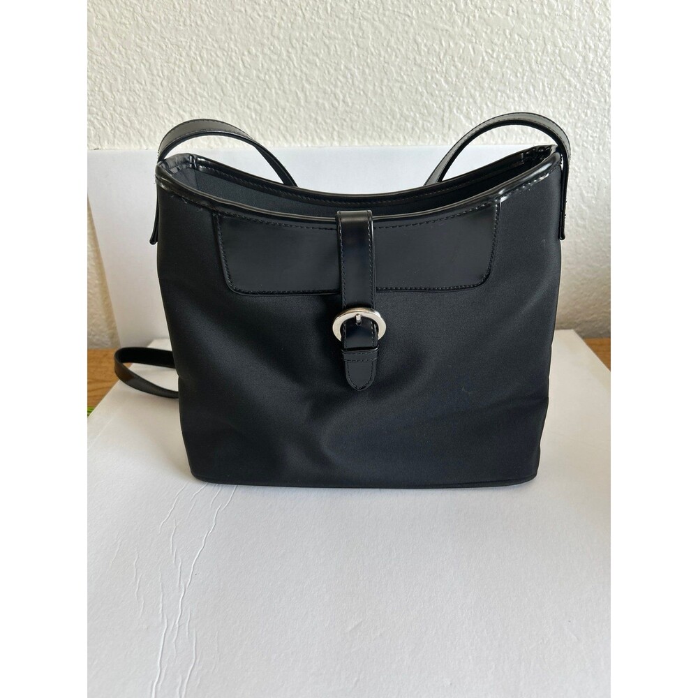 Black Canvas Crossbody Bag with Buckle Detail
